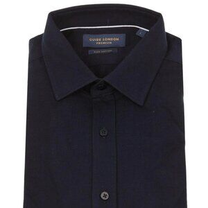 Guide London Navy Pique Knit Long Sleeve Button Up